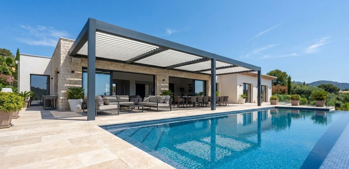Pergola lames orientables villa Mougins